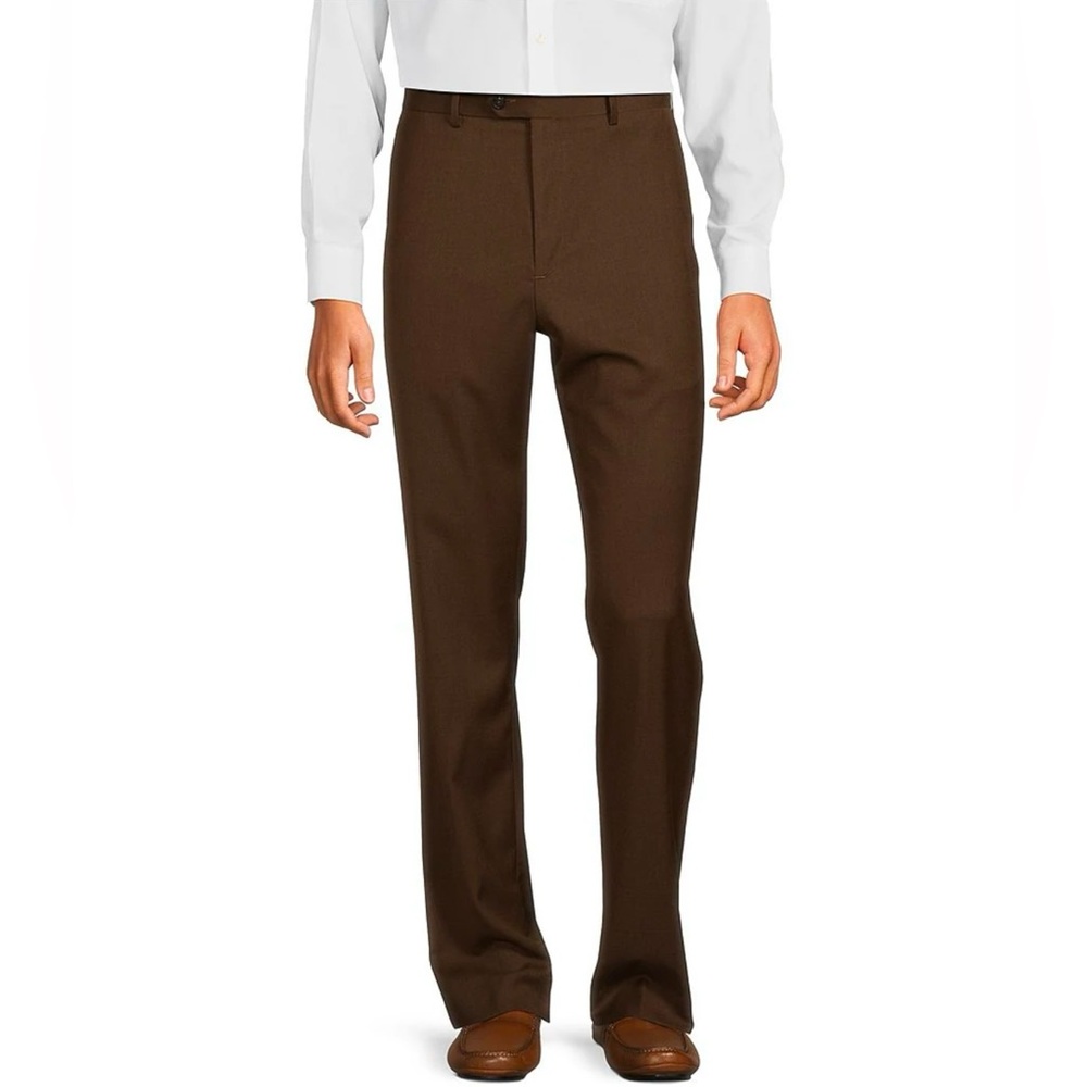 Roundtree & York Gabardine Classic Fit Flat Front Dress Pants, Brown 40x30 NWT